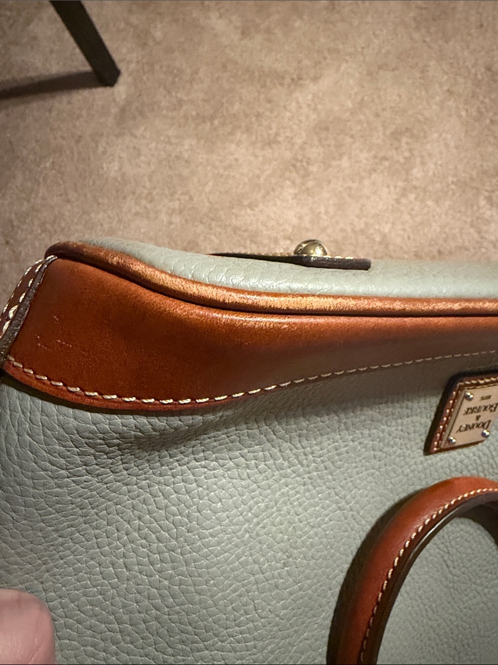 Dooney & Bourke Grey Pebbled Leather Satchel with Brown Trim - Picture 7 of 7